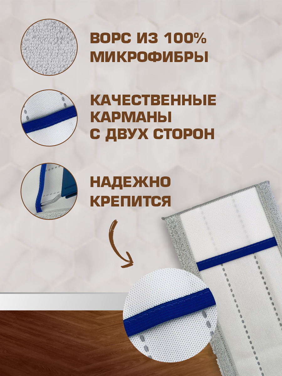 Насадка для швабры из микрофибры для всех типов покрытия 4 штуки — фото 1