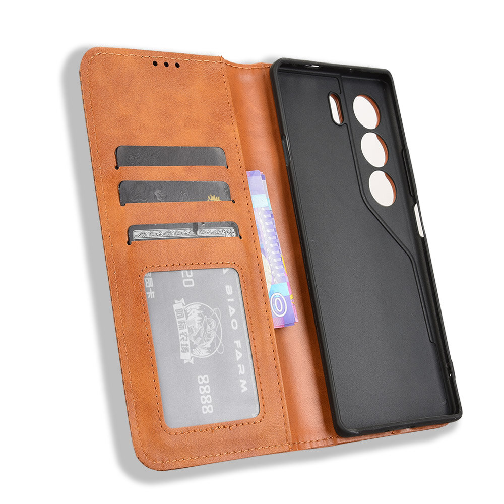 Чехол книжка для Tecno Camon 40 Pro (4G)/ Camon 40 Pro (5G) с магнитом и отделением под карты / Техно Камон 40 Про (коричневая) — фото 1