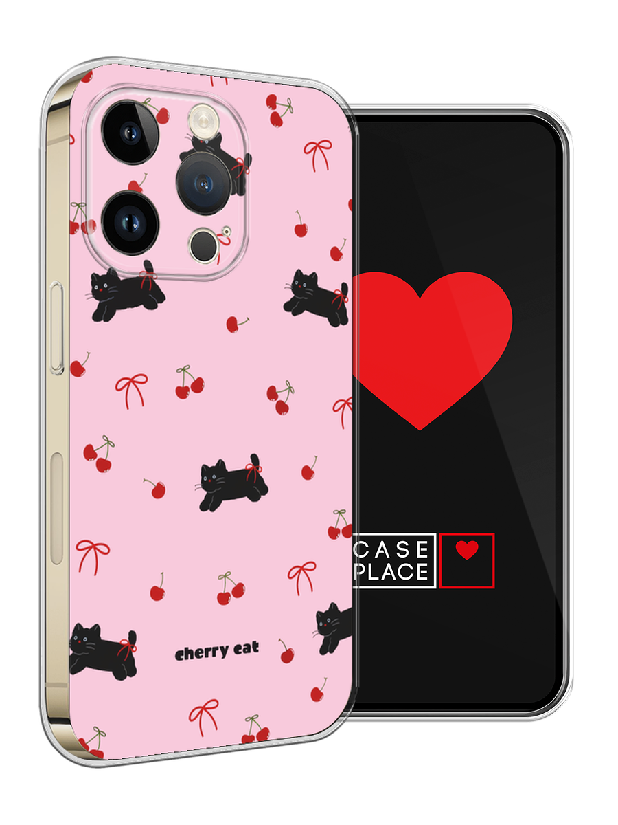 Чехол на Apple iPhone 14 Pro / Айфон 14 Про с принтом cherry cat — фото 1