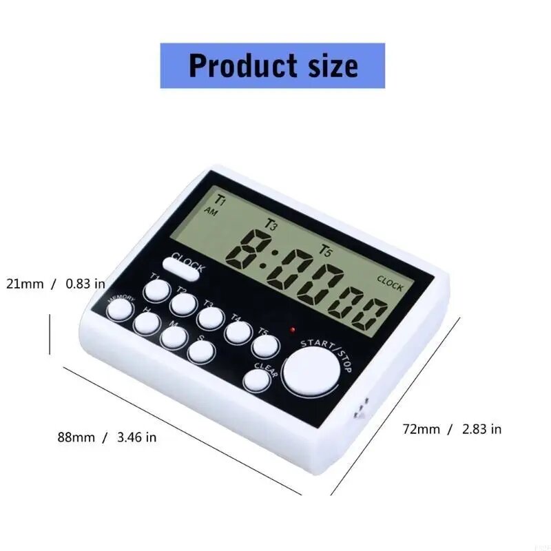 P82E Эффективный 5 -канальный кухонный таймер с большим дисплеем Timer Timer