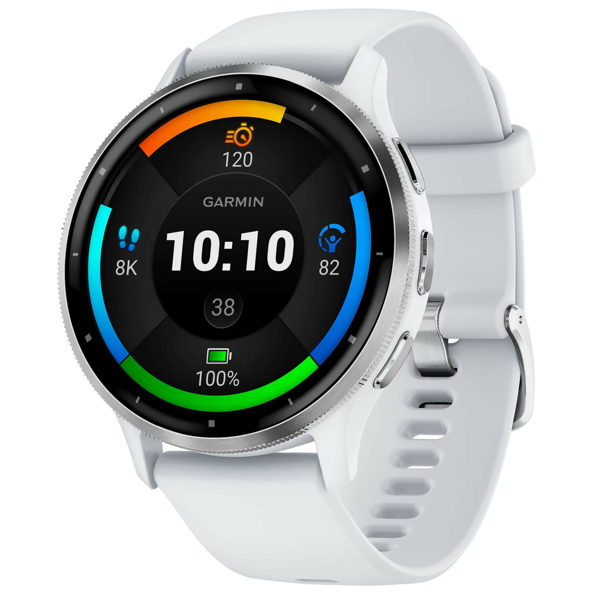 Умные часы Garmin Venu 3 белые с серебристым безелем и белым силиконовым ремешком
