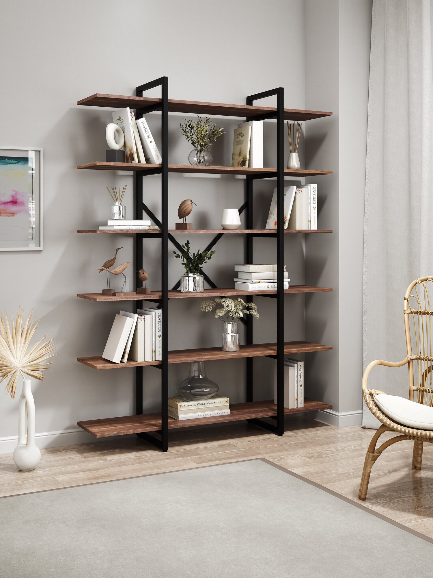 Стеллаж ЛОФТ FRANKO 6 полок (180х134х34см) Американский орех