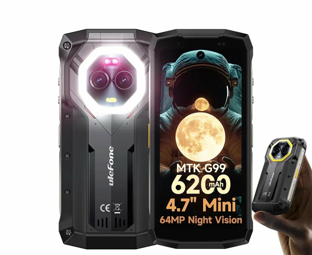 Защищенный, компактный смартфон Ulefone Armor Mini 20 Black, 4.7дюйма, 6200мАч, Ночная Камера, 8/256Gb, IP69, Helio G99