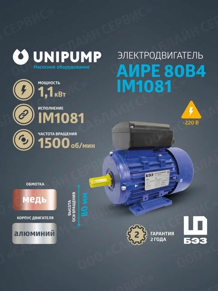 Электродвигатель 220В аире 80B4 IM1081 (1,1 кВт/1500 об/мин)
