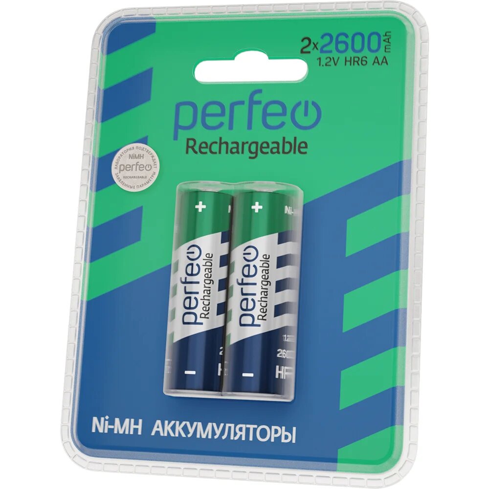 Батарейки аккумуляторные AA Perfeo Ni-Mh HR6, 2600mAh на пластиковом блистере, 2шт, 1.2V — фото 1