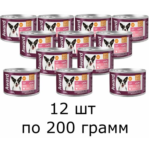 Влажный корм Award для щенков от 1 месяца, паштет из индейки с грушей, консервы, 12 шт х 200 гр