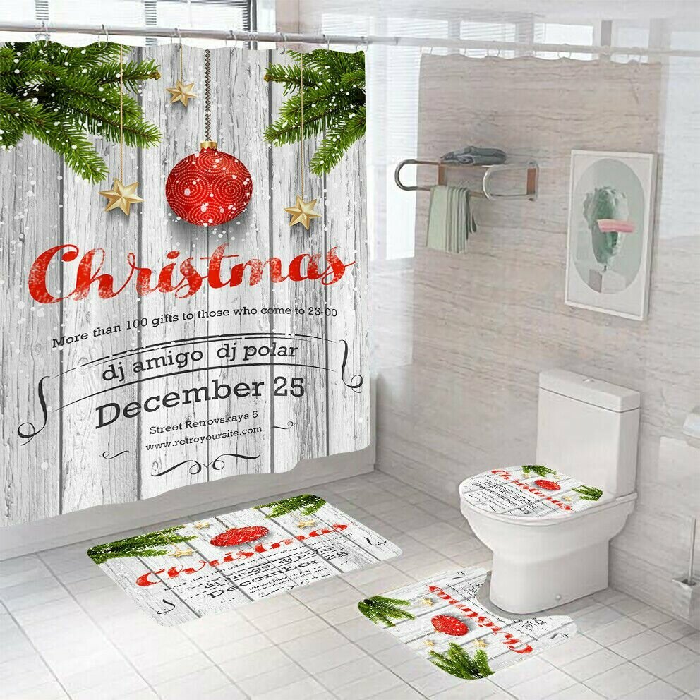 Наборы занавесок для душа Рождественский коврик для ванной крышка унитаза