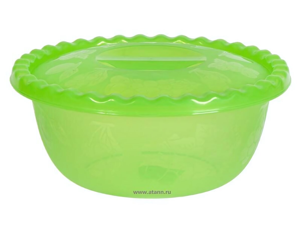 Миска круглая 5л с крышкой ярко-зеленая для салатов и замешивания теста