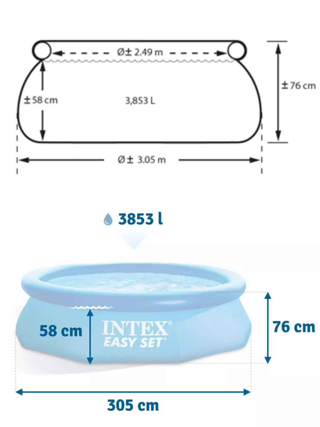 Круглый надувной бассейн Intex, ПВХ материал, 5 вариантов размеров, до 305×76 см — фото 1