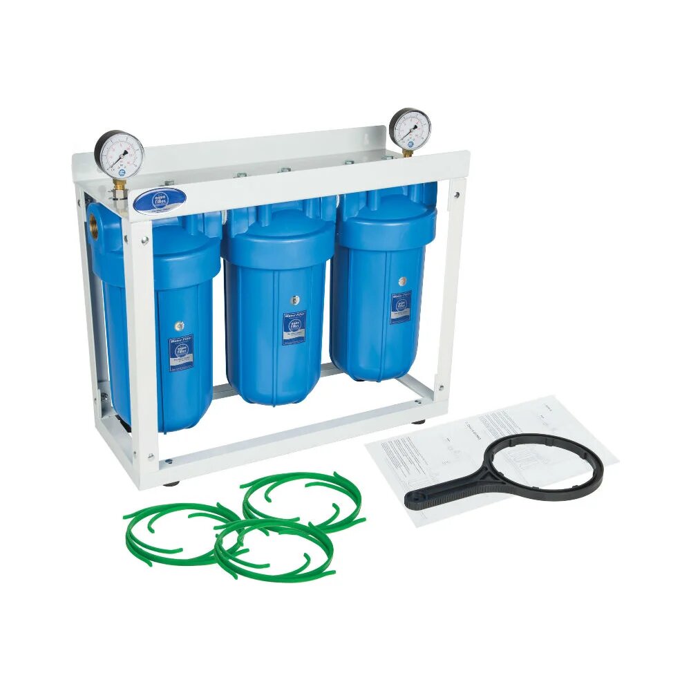 Aquafilter Фильтр Aquafilter из 3-х корпусов типа 10 ВВ на стеллаже. Комплексная очистка HHBB10B. 565