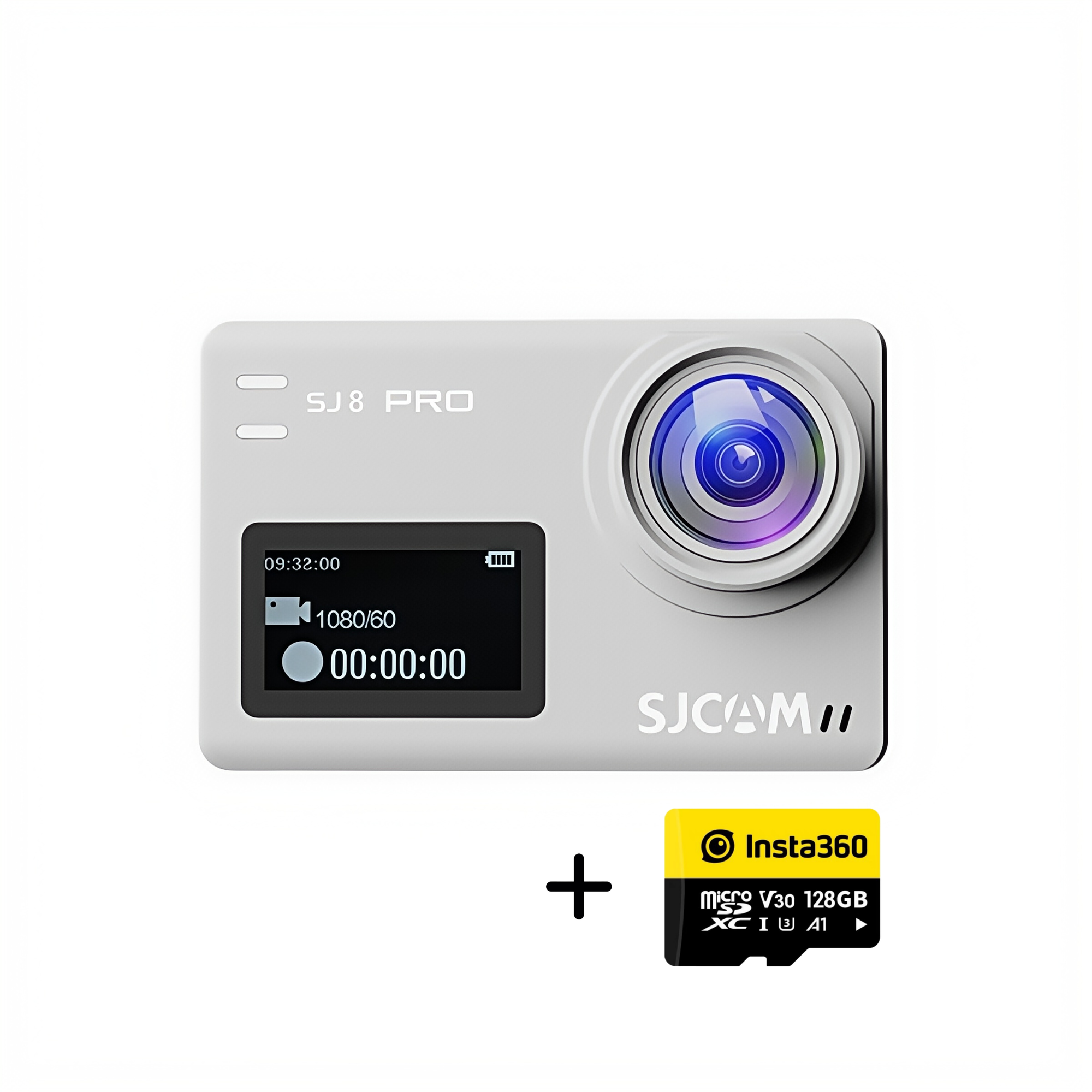 Экшн камера SJCam SJ8 Pro White, с картой памяти 128 ГБ, с креплением, водонепроницаемая 4K Ultra HD