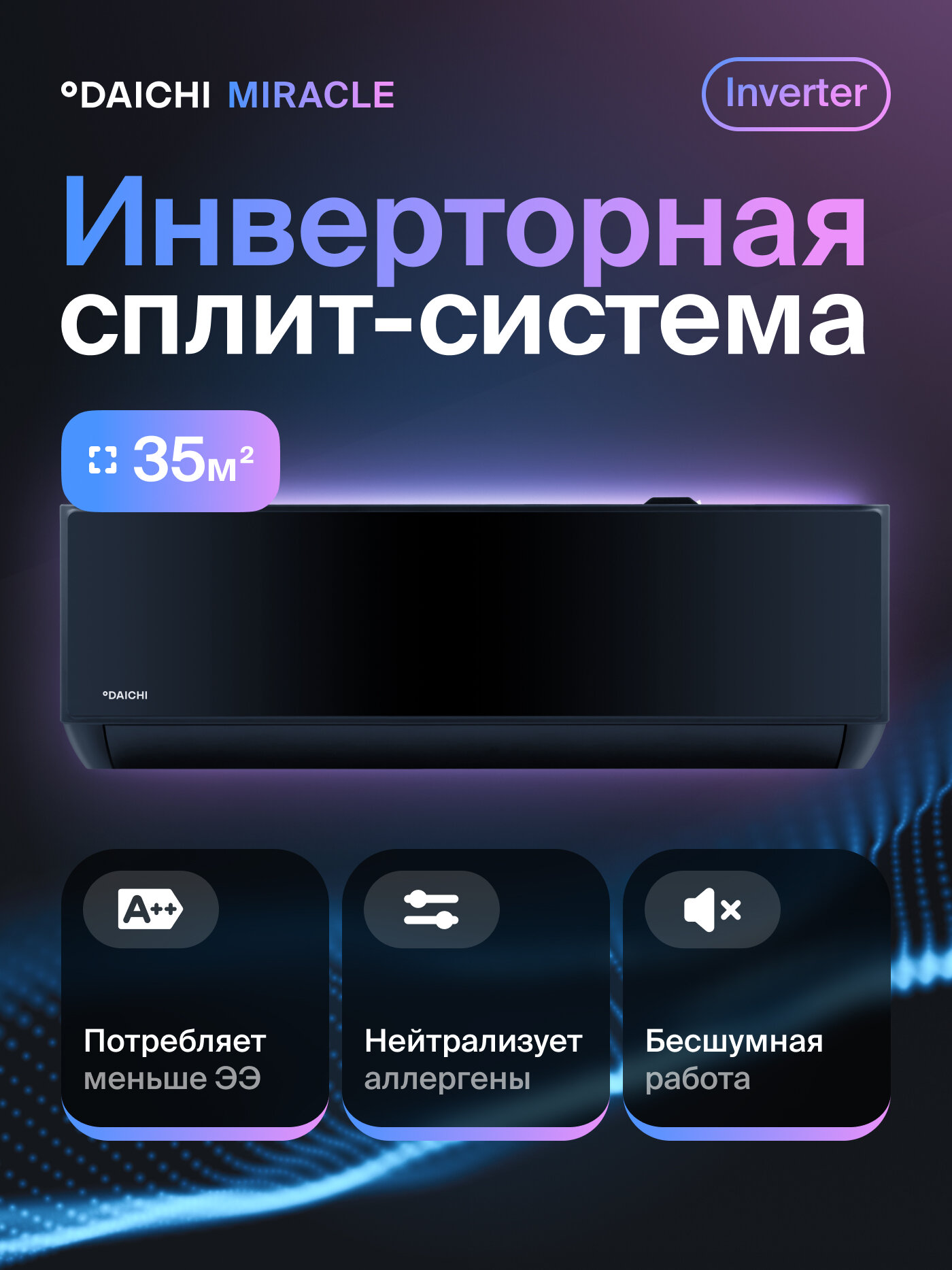 Комфортная сплит-система Daichi MIRacle Inverter MIR35AVQS1R-1/MIR35FVS1R-1, для помещений до 35 кв. м.