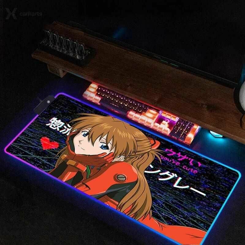 Аниме RGB коврик для мыши Evangelion светящиеся игровые аксессуары 900x400 настольный коврик для клавиатуры