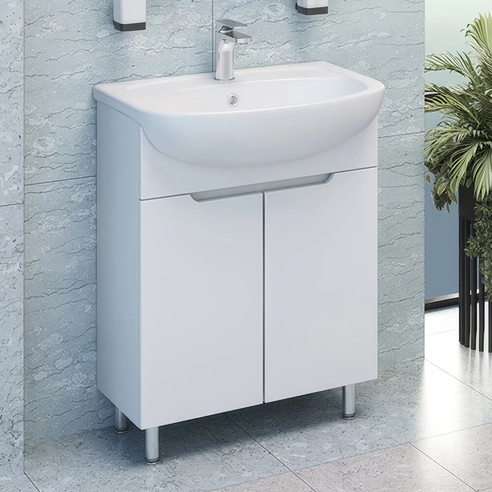 Тумба с раковиной Emmy Агата 50 напольная 51 см из МДФ из фаянса белая полукруглая в современном стиле