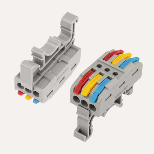 Изображение товара Клемма проходная с рычажком 3 полюса 0,08-4 мм2 с креплением на DIN-рейку серая 50 шт REXANT