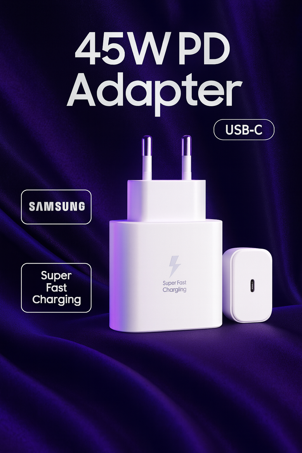 Сетевое зарядное устройство SAMSUNG 45 Вт, быстрая зарядка, черный, Type-C, для смартфонов