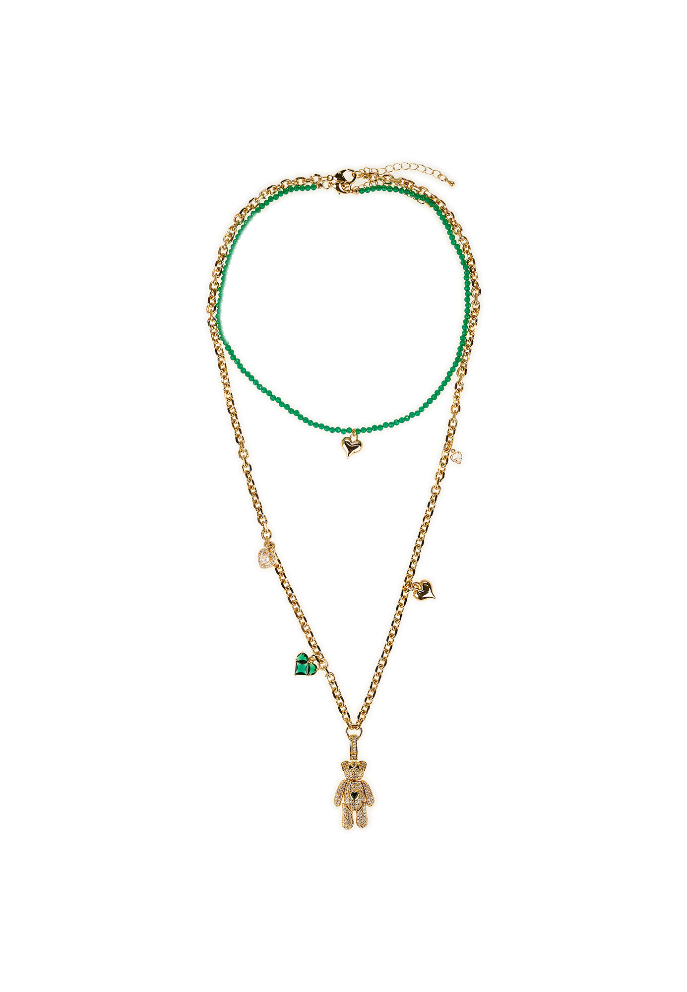 Колье YAROSLAVNA, стекло, циркон, халцедон, длина 37 см, золотой, зеленый — фото 1