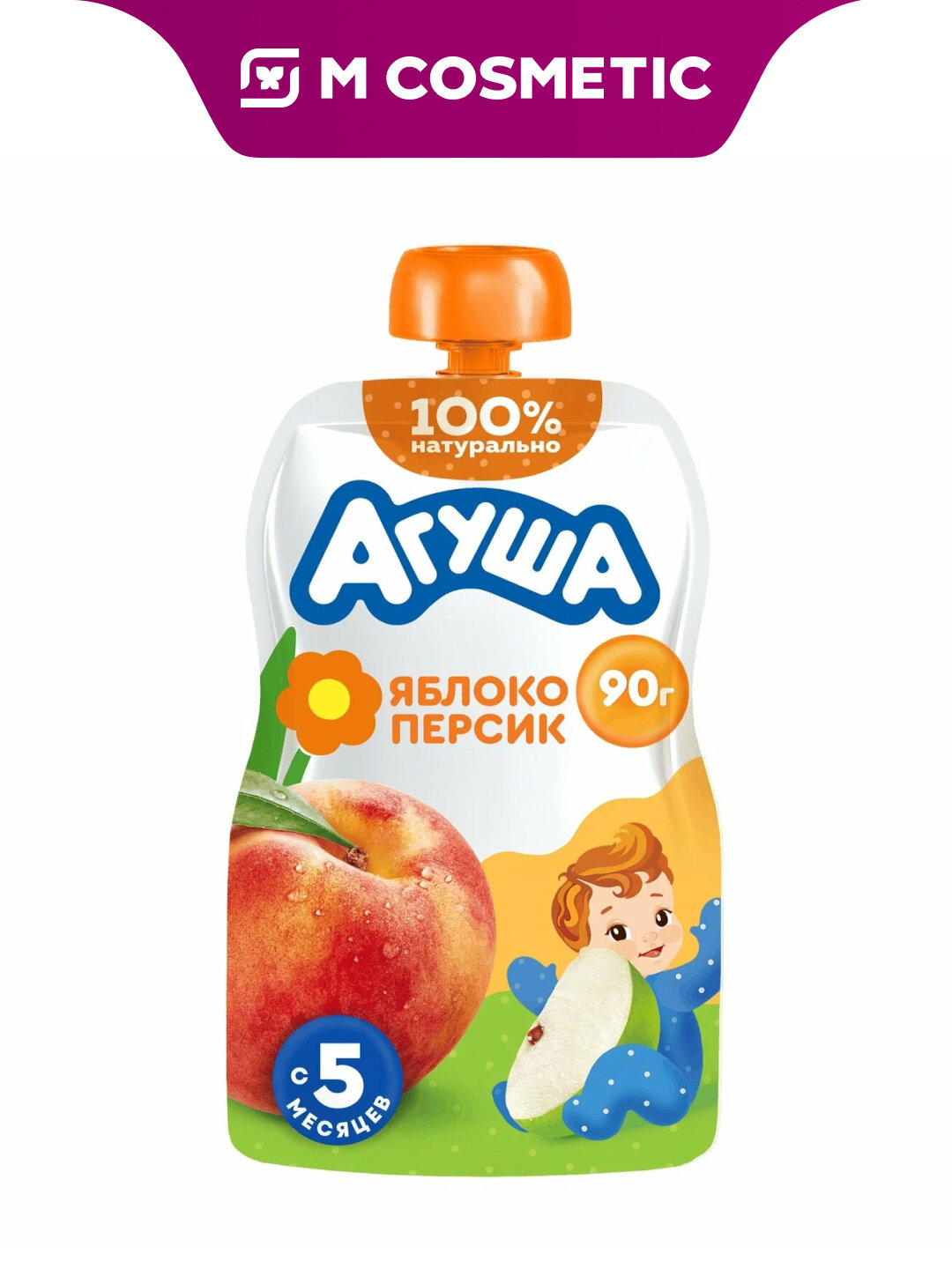 Пюре Агуша "Яблоко/Персик", для детей от 6 месяцев, мягкая упаковка