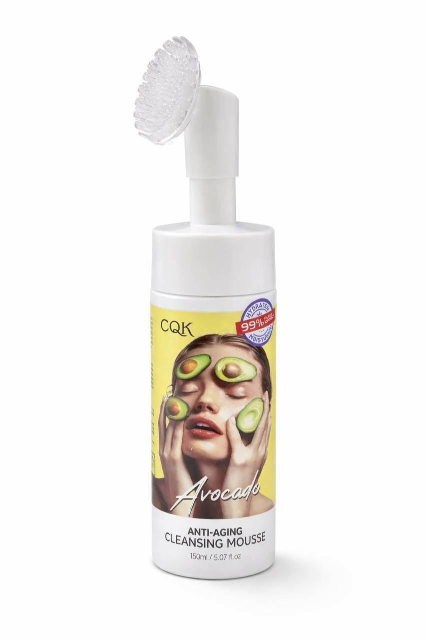Омолаживающий очищающий мусс для лица CQK Avocado Anti-Aging Cleansing Mousse с силиконовой щёткой, 150 мл