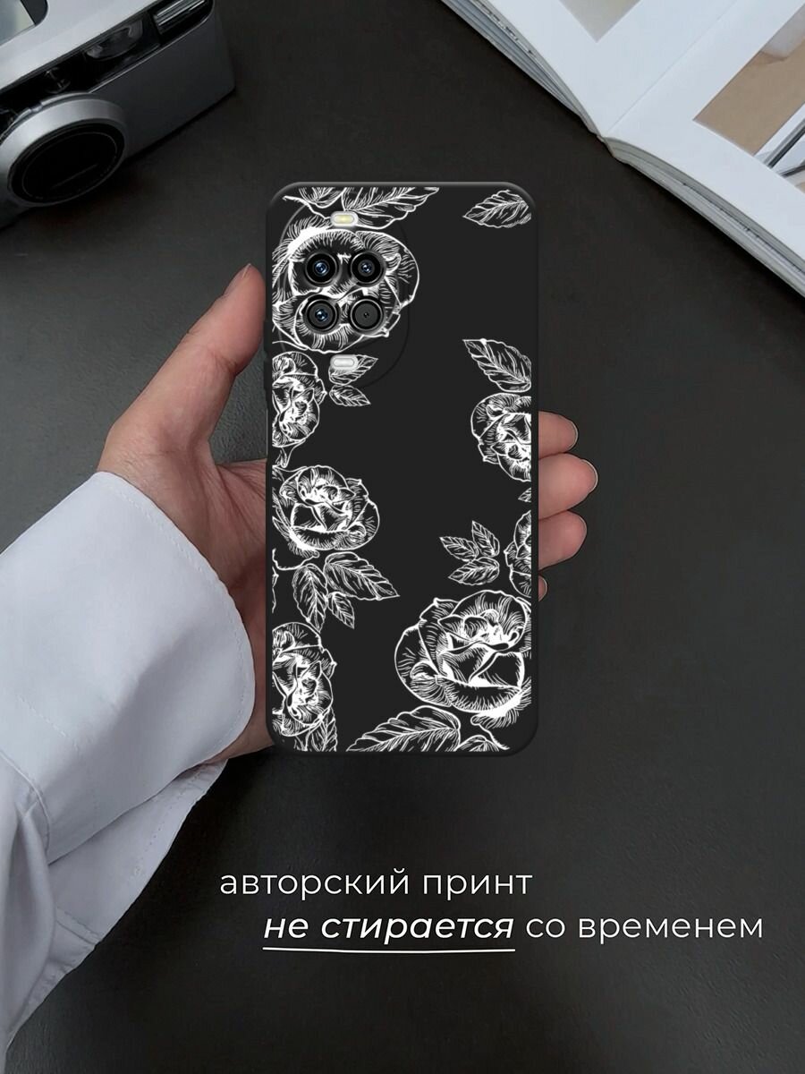 Черный матовый чехол на Huawei Nova 14 / Хуавей Нова 14 с принтом Розы графика — фото 1