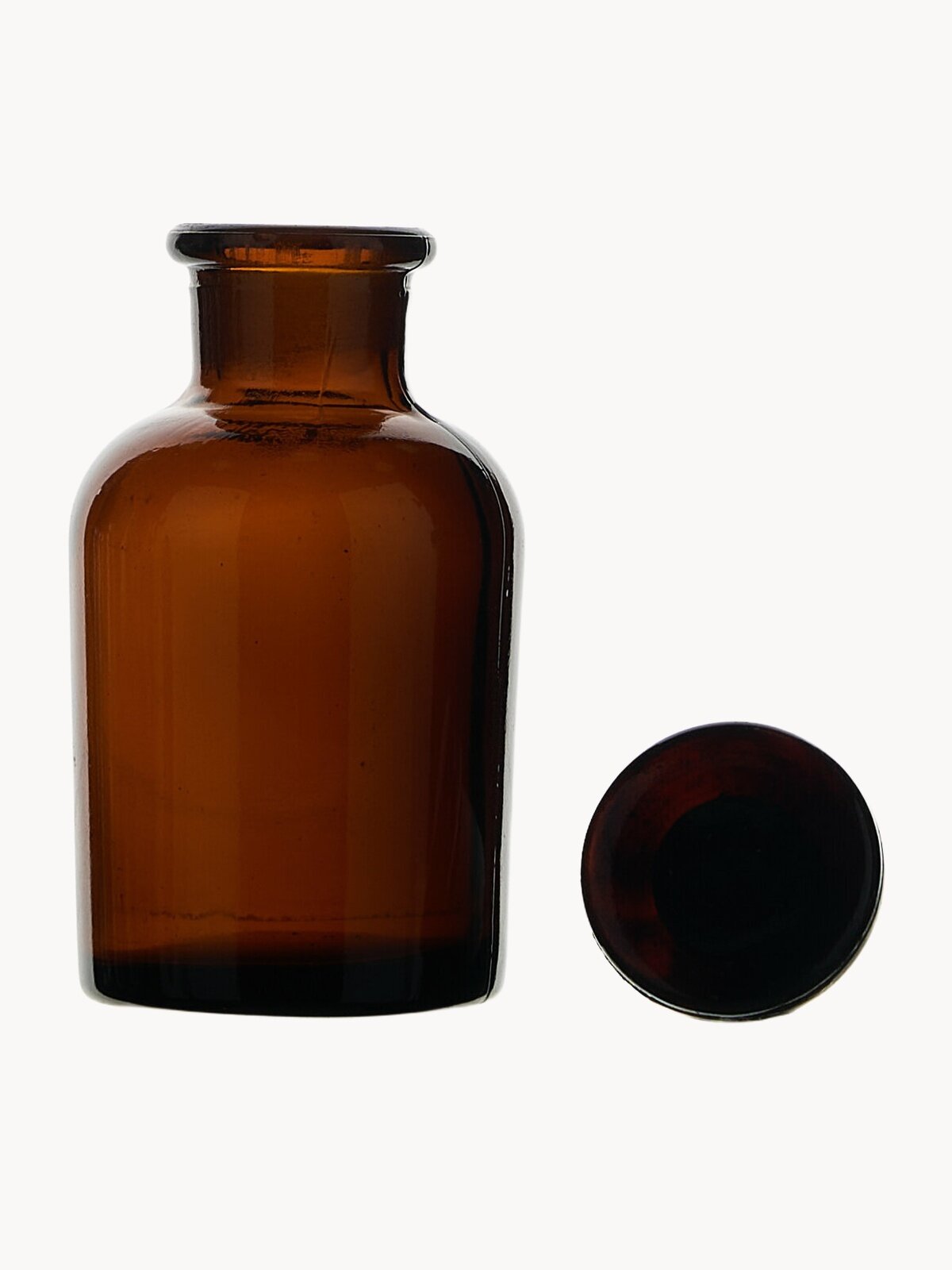 Склянка 125 мл из темного стекла с узкой горловиной и притертой пробкой для реактивов СТУ-125