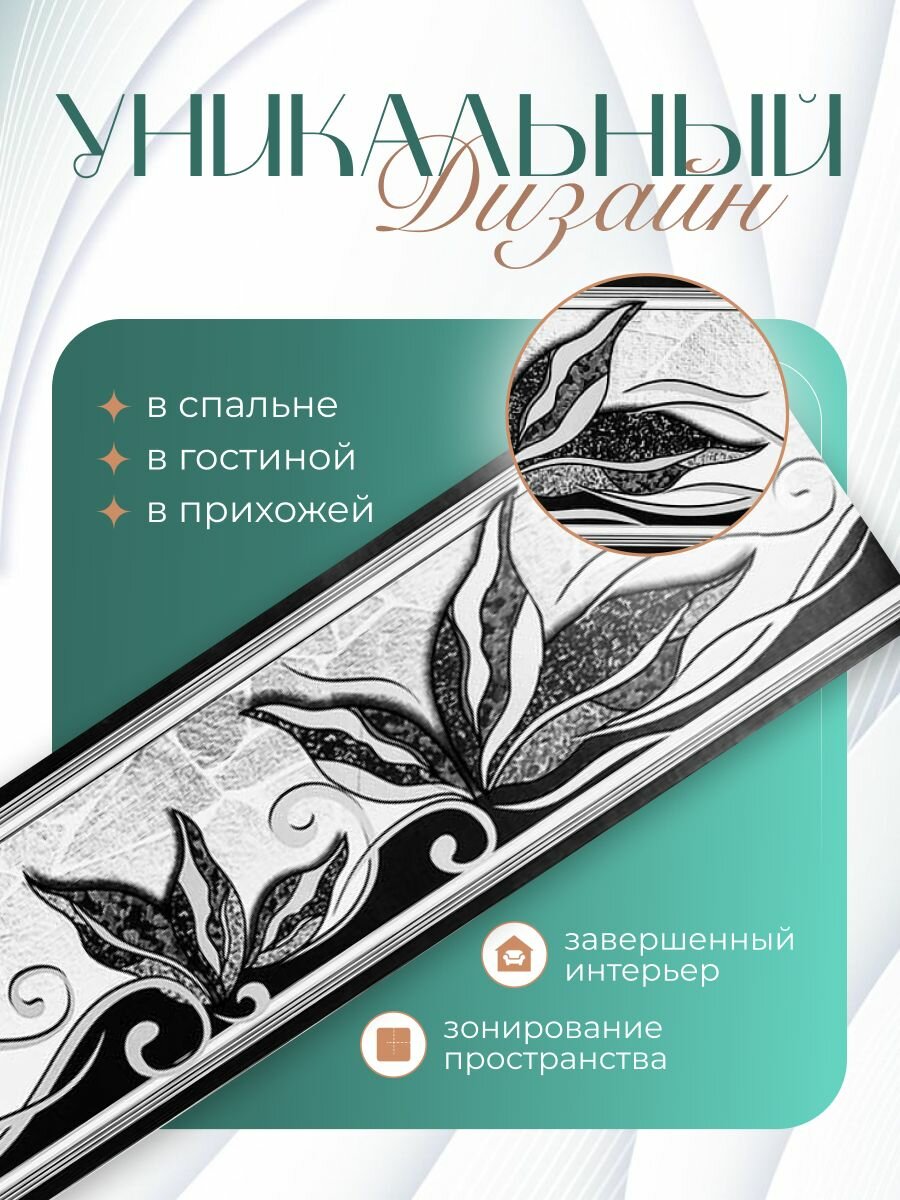 Бордюр для обоев (кант, филенка, фриз, молдинг, плинтус) бумажный цвет черный 6 см.
