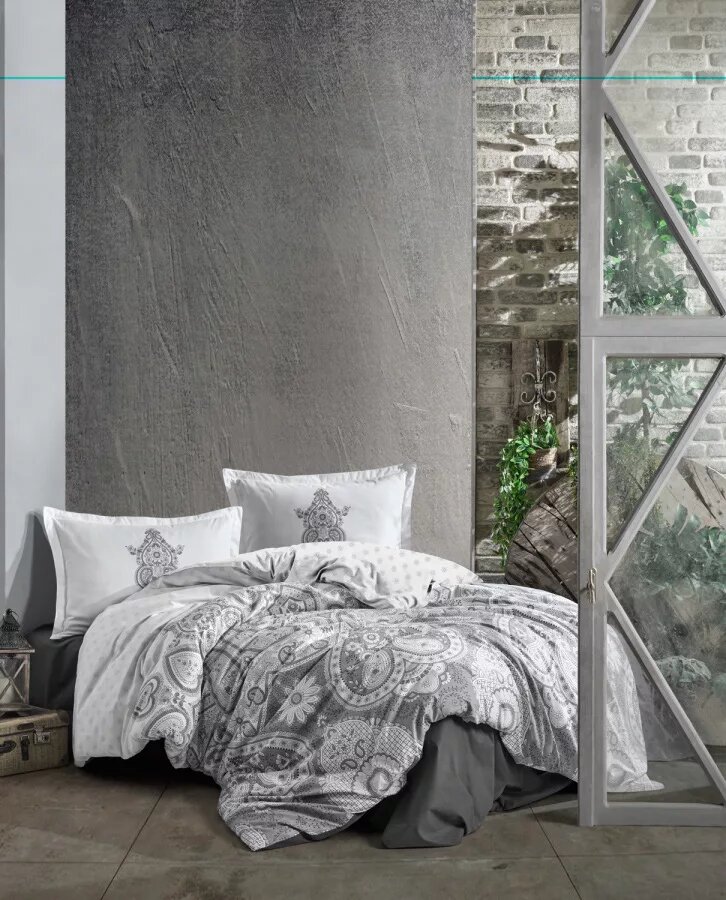 Постельное белье из ранфорса Azka Antrasit v-1 (4 предмета) Karven (антрацит) Евро (наволочки 50x70)