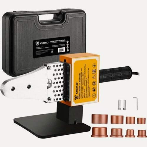 Изображение товара Аппарат для сварки полипропиленовых труб Deko PPWM1600W в пластиковом кейсе, 4 насадки (20-40 мм) 085-3012