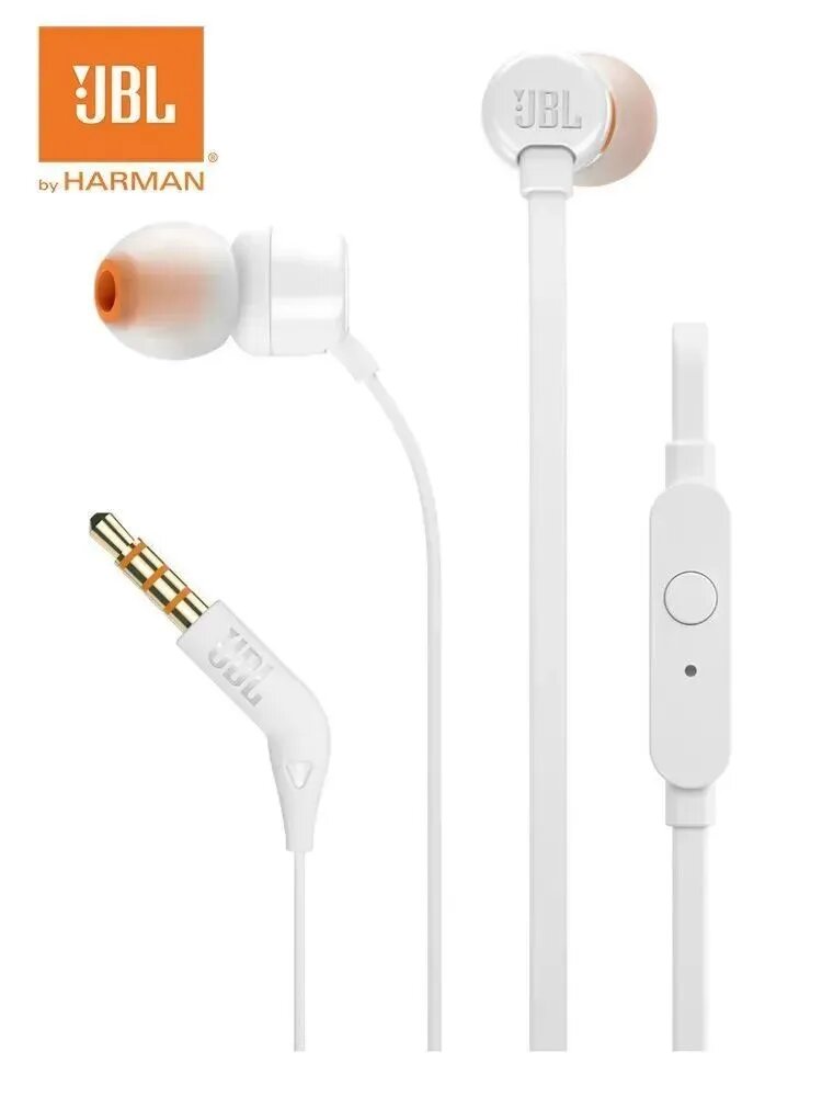 Наушники JBL Tune 110, mini jack 3.5 mm, сменные амбушюры, белые