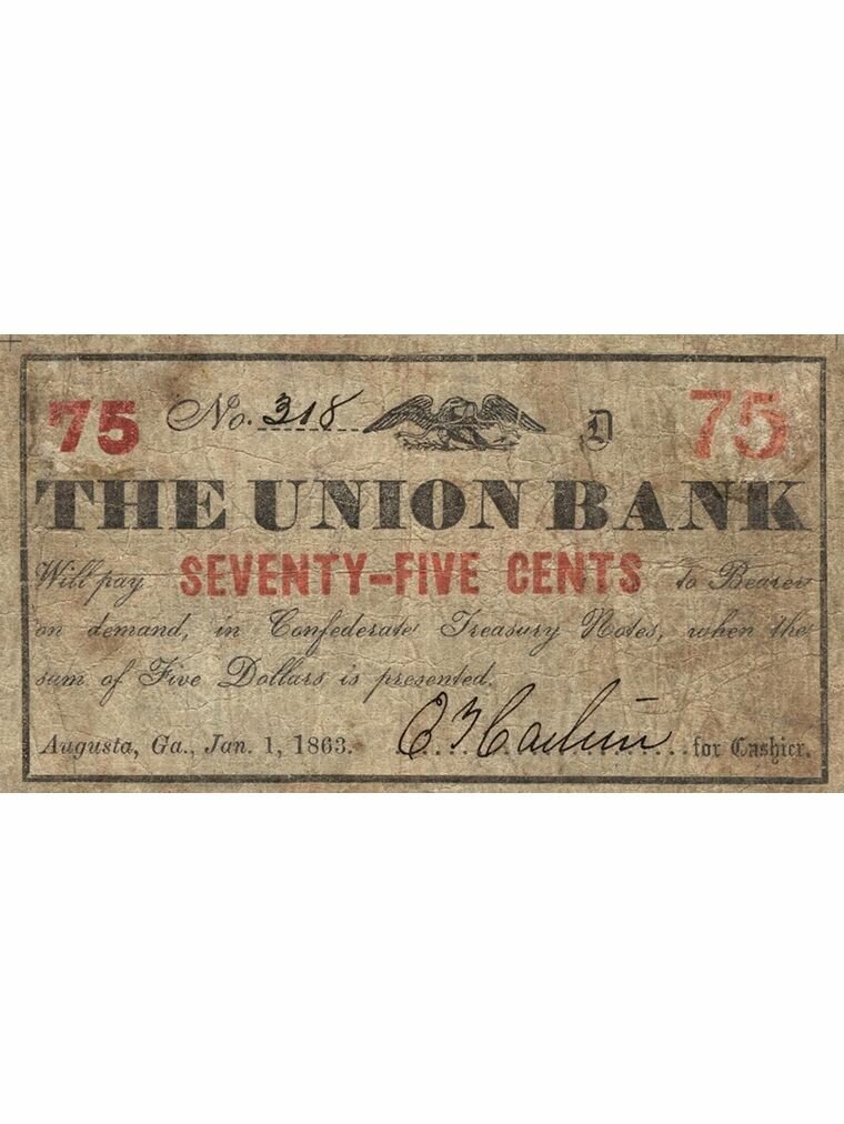 75 центов 1863 США штат Джорджия Georgia THE UNION BANK Augusta, сувенирная копия монеты, нумизматика, деньги для коллекции