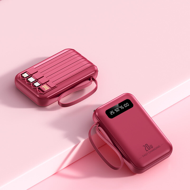 IPhone Huawei Xiaomi Мини автономный кабель, банк силы 20000mAh, большая емкость, маленький и портативный мобильный источник питания, логотип печати подарка