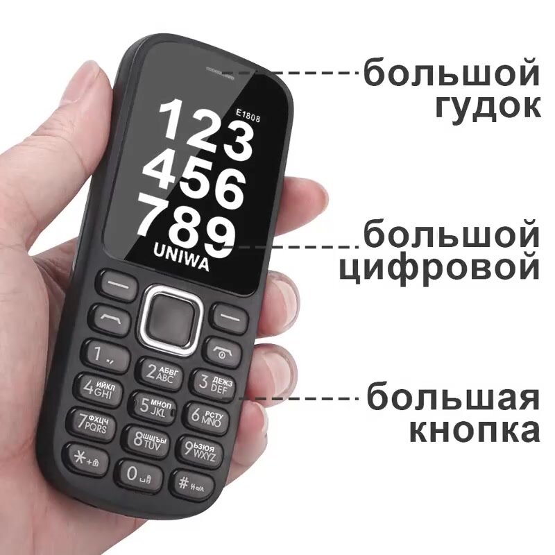 Телефон кнопочный E1808 , c русской клавиатурой, Фонарик,2G GSM, черный — фото 1