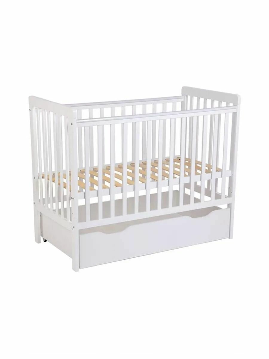 Кроватка для новорожденных Крудс 60х120 см, деревянная, с реечным основанием, с ящиками, Белый