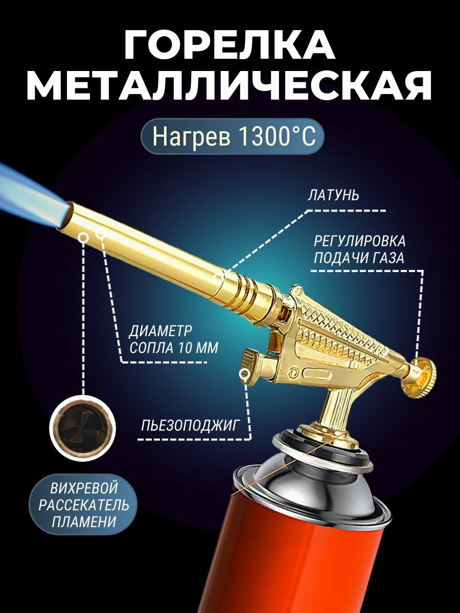 Газовая горелка с пьезо с тонким соплом   Туристическая горелка насадка для газового баллона
