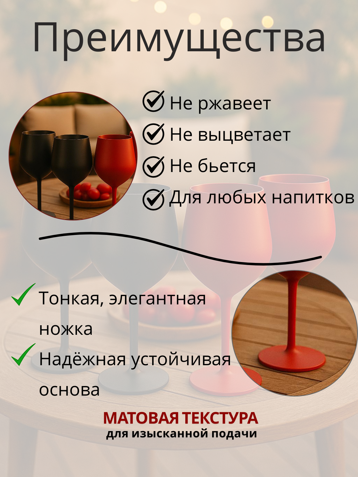 Бокал для вина металлический, матовый, красный 500 мл, 1 штука — фото 1