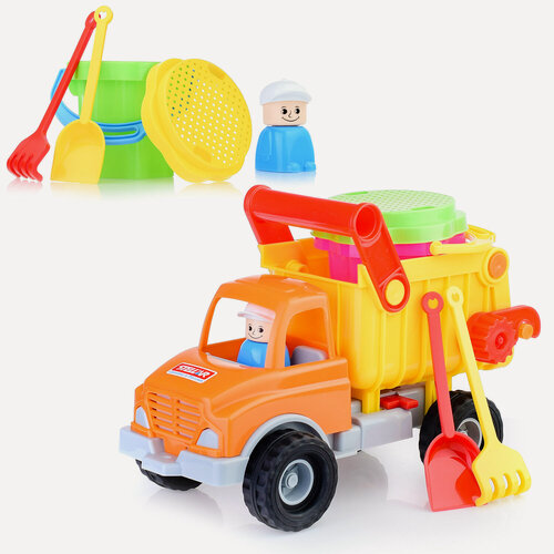 Изображение товара Песочный набор Стеллар "Грузовик самосвал", с набором для песка, пластик, желтый, 27х13х21 см
