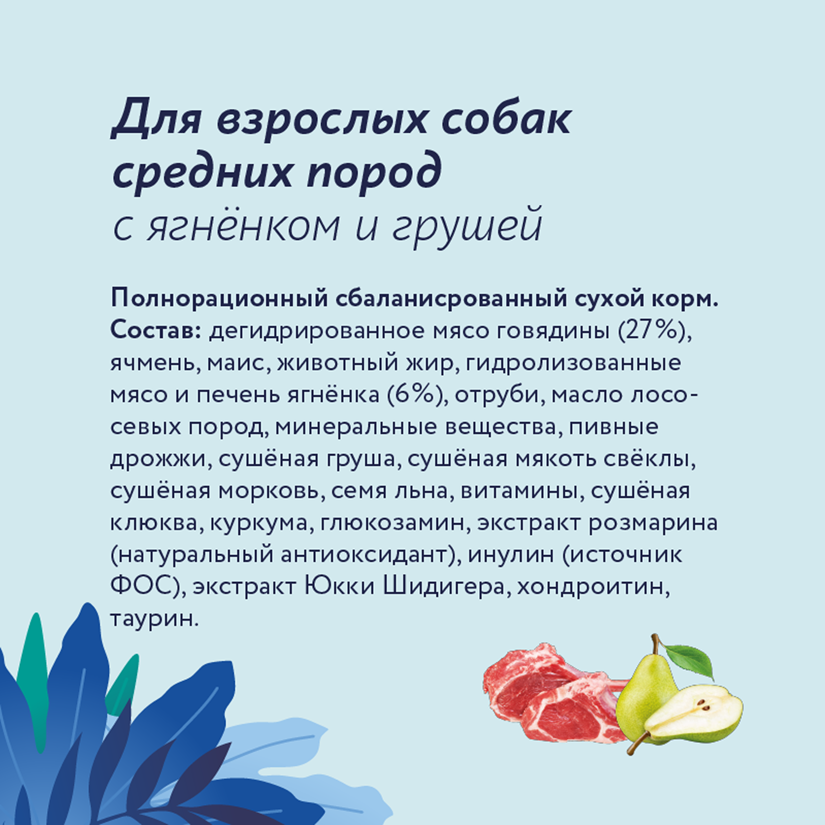 FLORIDA Сухой корм для взрослых собак средних пород с ягненком и грушей, Medium Adult Lamb, набор 2 шт по 3 кг — фото 1