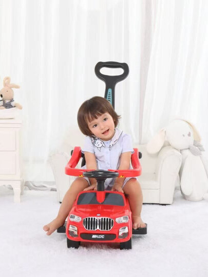 Толокар-Автомобиль, прорези для ремней, для велокресла, унисекс, голубой, красный — фото 1