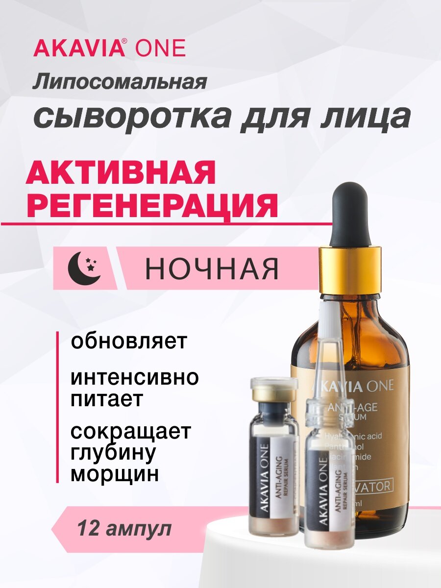 Акавия ONE Сыворотка для лица, Ночная, От морщин, Регенерирующая
