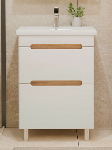 Изображение товара Тумба напольная SanStar Diva 50 с раковиной Como 50 (комплект) для ванной комнаты белый, Дуб вотан