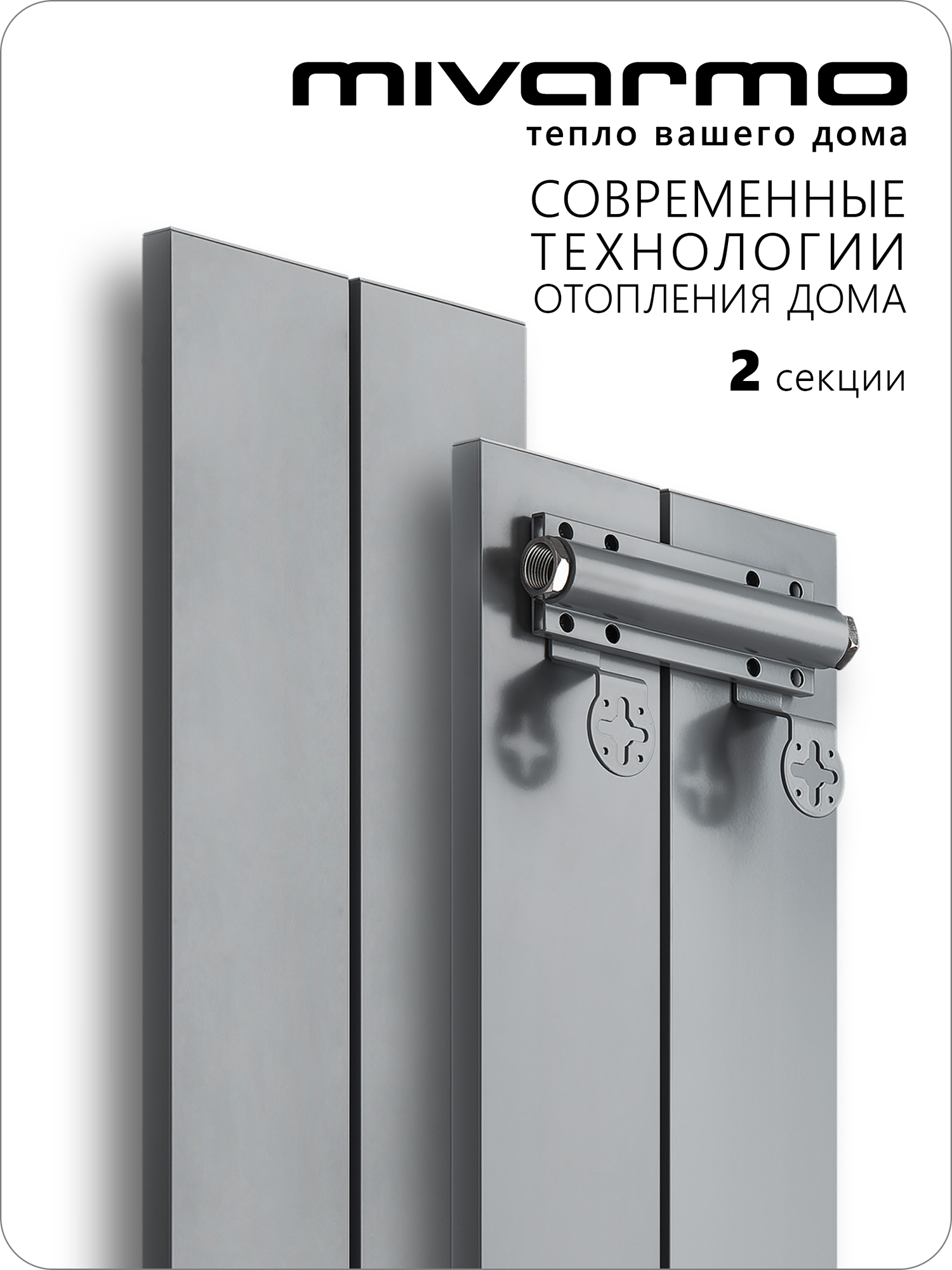 Секционный радиатор отопления Mivarmo 2 секции, горизонтальное/вертикальное подключение 175 см (серебристый матовый)