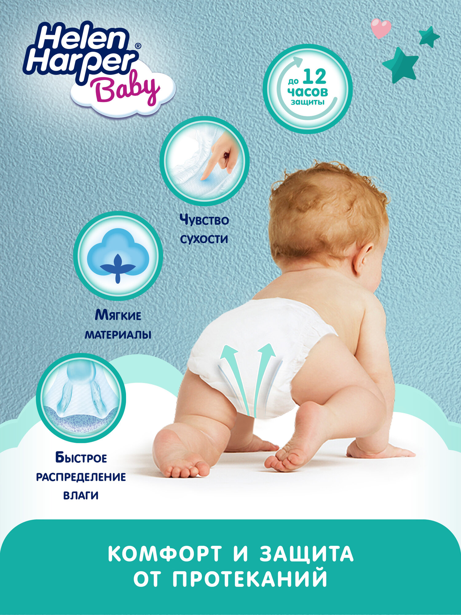 Подгузники Одноразовые Детские Подгузники 5/XL, 68 шт/ 11-16 кг/ Helen Harper Baby/размер 5 Junior/детские