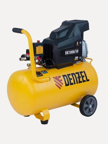 Изображение товара Компрессор Denzel X-PRO DK1800/50, воздушный поршневой, 280 л/мин, 8 бар, 1.8 кВт, 50 л, желтый/черный