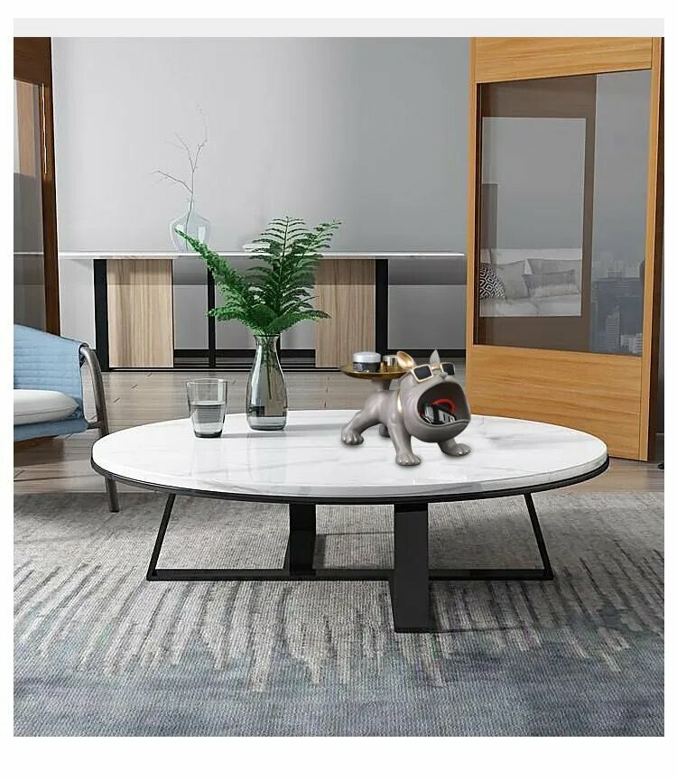 Изображение Статуэтка интерьерная французский бульдог в современном стиле, декоративная подставка для мелочей, конфетница, собака с подносом