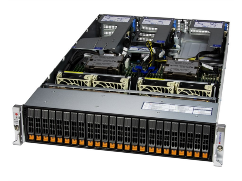 Серверная платформа Supermicro Hyper A+ Server 2U 2125HS-TNR noCPU(2)9004 EPYC/TDP 290W/no DIMM(24)/24 NVME(SATA/SAS optional)/2-port 10GBase-T/2x1600W(2nd config)
