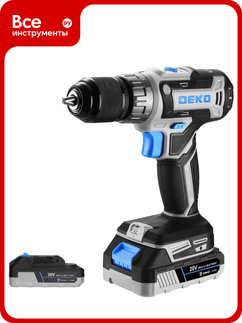 Аккумуляторная дрель-шуруповерт DEKO Loner 20V, 20В, 2x3.0 Ач 085-1005