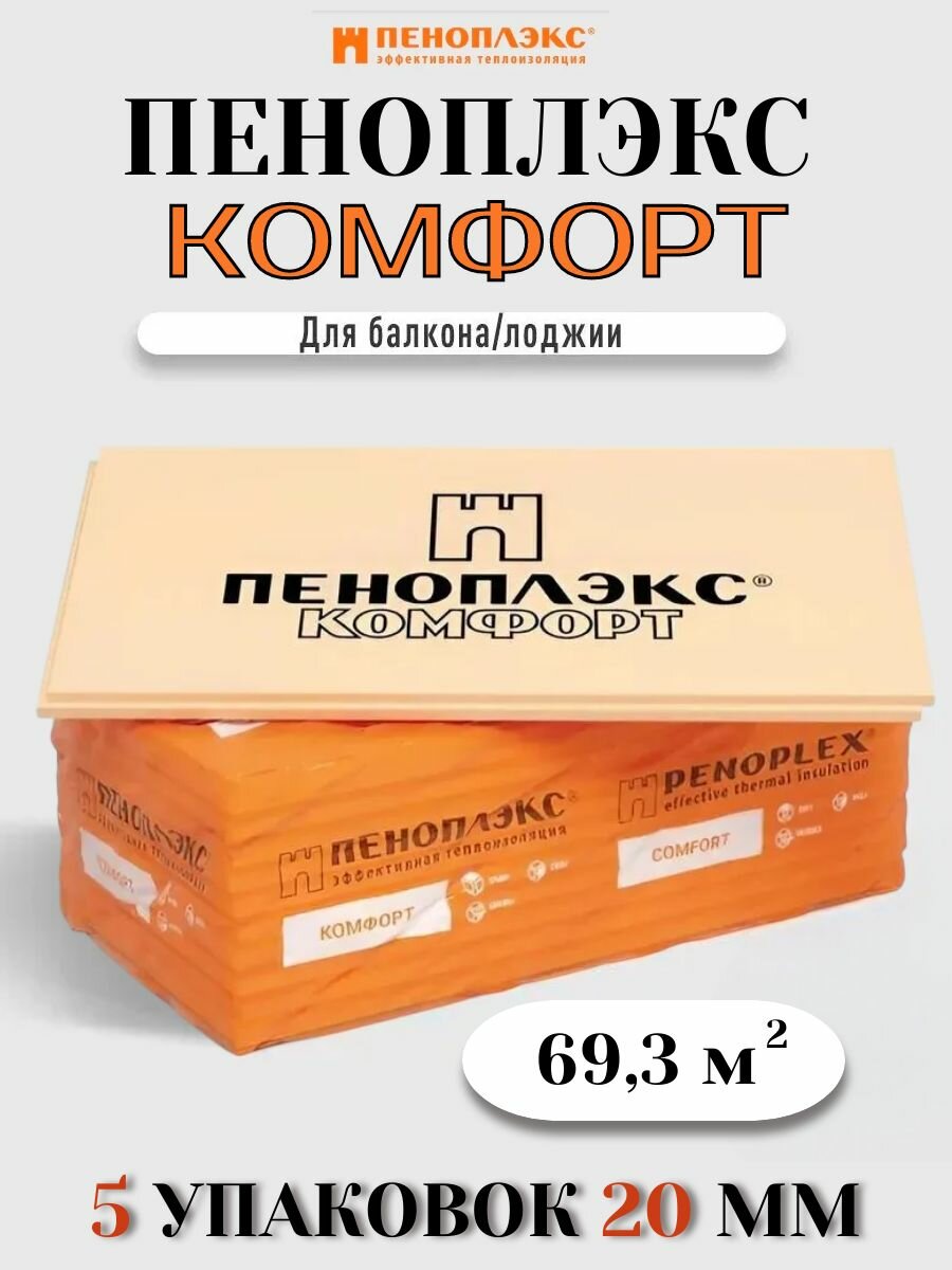 Пеноплэкс Комфорт 20 мм /5 уп/ 693м2/ 100 листов
