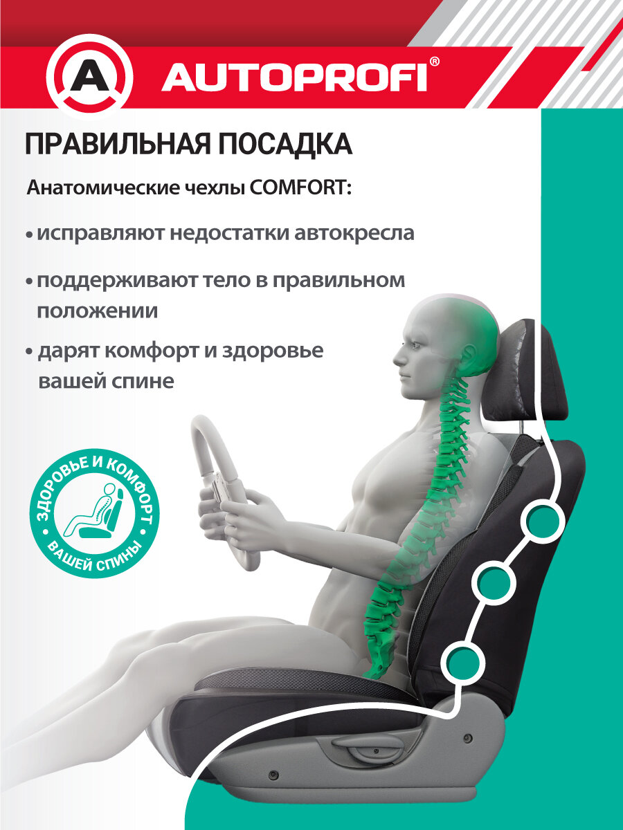 Чехлы на автомобильные сиденья. Комплект чехлов на сиденья 2 шт. AUTOPROFI, COM-0405 BK/D. GY — фото 1