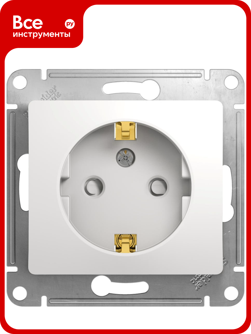 Механизм розетки Systeme Electric 1-м СП Glossa 16А защитные шторки с заземлением белый GSL000145