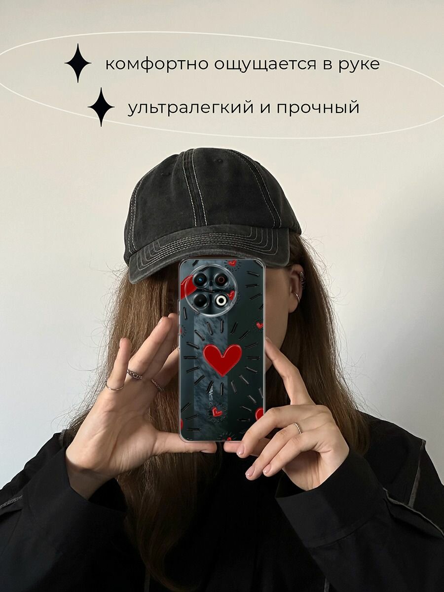 Чехол на Tecno Spark 30 Pro / Текно Спарк 30 Про с принтом "Бордовые сердца паттерн" — фото 1